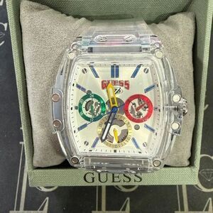 NIB Guess Phoenix J Balvin White Dial Transparent Silicone Strap Watch